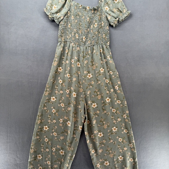 Inspired Hearts Jumpsuit Women's Large Green Floral Off the Shoulder Coquette - Picture 2 of 12